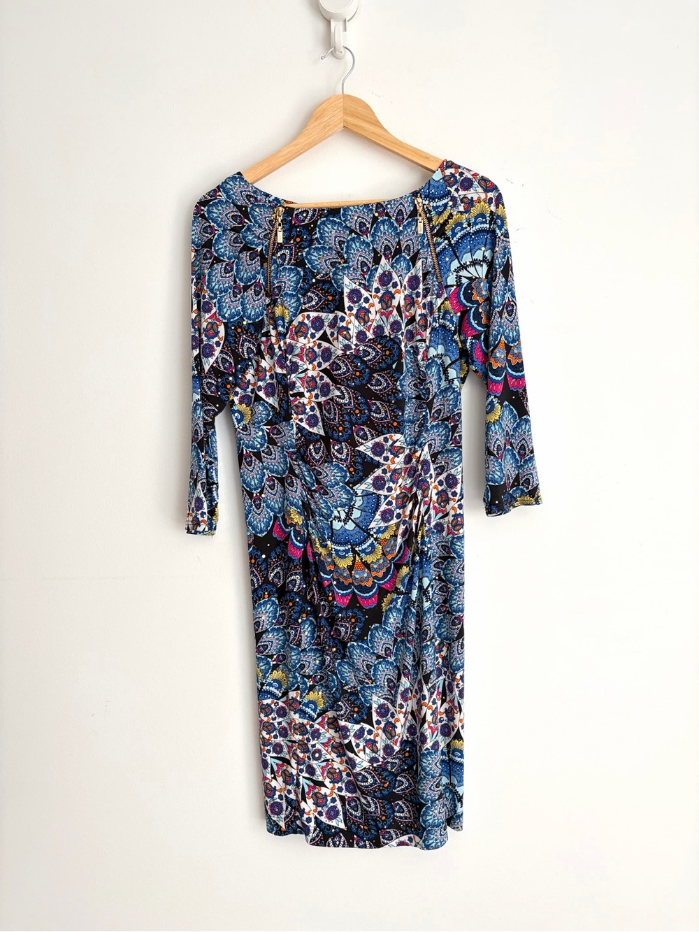 Joseph Ribkoff Peacock Mandala Sparkle Sheath Dress Boho Glam 12
